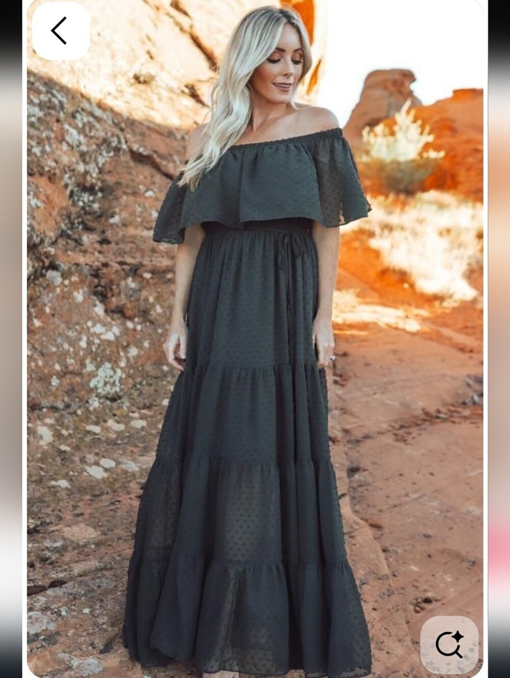 Baltic Born Olive Green Swiss Dot Off The Shoulder Tier Maxi Dress Womens Size S - Picture 2 of 12